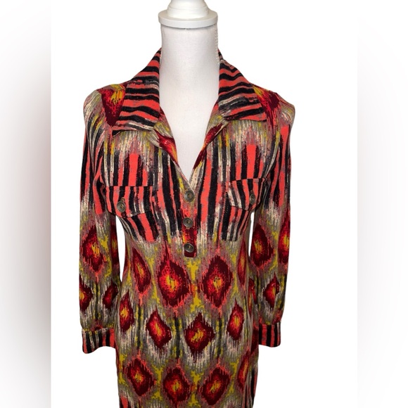 Anthropologie Uncle Frank Ikat Print Shirt Dress Long Sleeve - Picture 13 of 15